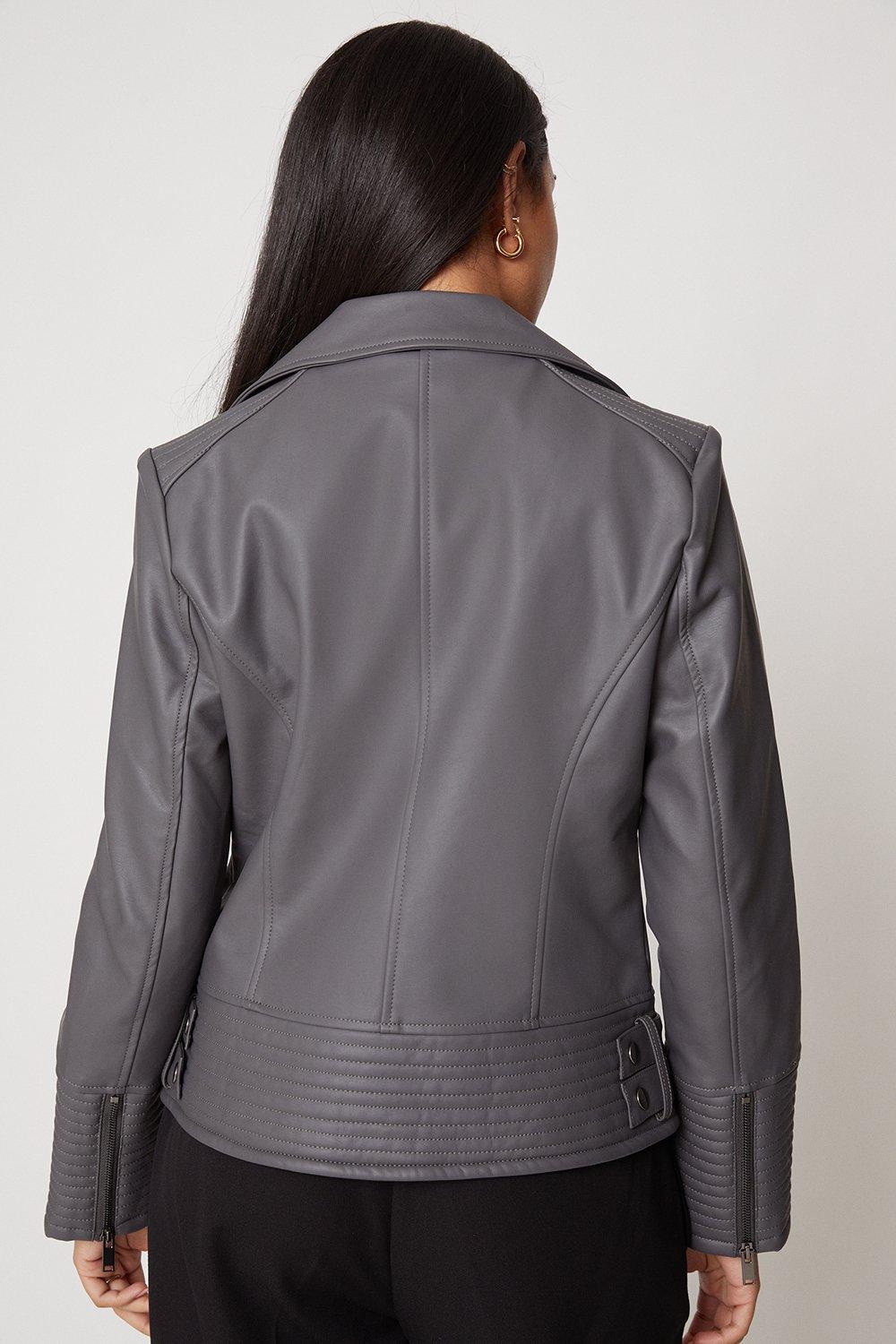 Wallis grey faux 2025 leather jacket